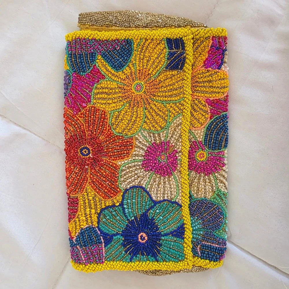 One of a kind Hand-Beaded Floral Clutch Purse Evening Bag‎ Small Evening Bag